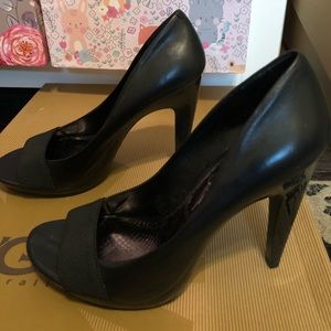 Black open toe pumps